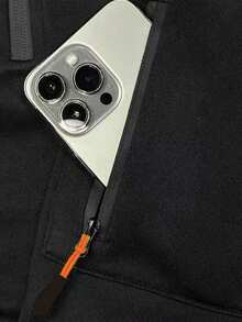 Men's Autumn/Winter Thermal Lined Casual Half-Zip Sweatshirt, Outdoor Minimalist Stylish Top, Long Sleeve Top - Black - View 4