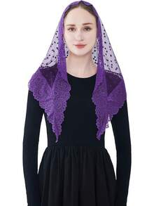 Wgior Triangle Vintage Inspired Lace Chapel Veils Catholic Mass Head Covering Scarf Mantilla Veils For Churchhalloween - 深紫色 - 查看 10