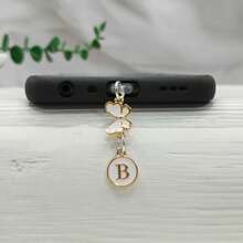 1 件双面圆形字母 A-Z 和蝴蝶吊饰防尘塞，DIY 金属手机装饰