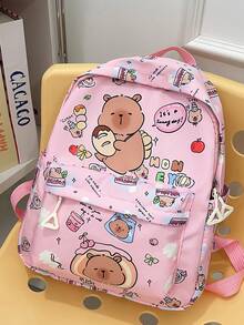 1 件可爱水豚背包 - 卡通动物印花，休闲风格，返校背包，带拉链开合和可调节肩带，适合校园和旅行 - 彩色 - 查看 15