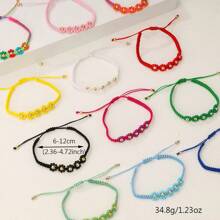 1 Set New Bohemian Mid-Section 5 Beads Floral Beaded Woven Bracelet For Women (Random Color)
