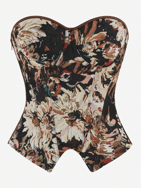 Corset Top With Cup, Shapewear Bone Rib Underwire Support Bra Top, Steampunk Punk Style Cropped Bustier, Waist Trainer Cincher, Suitable For Halloween