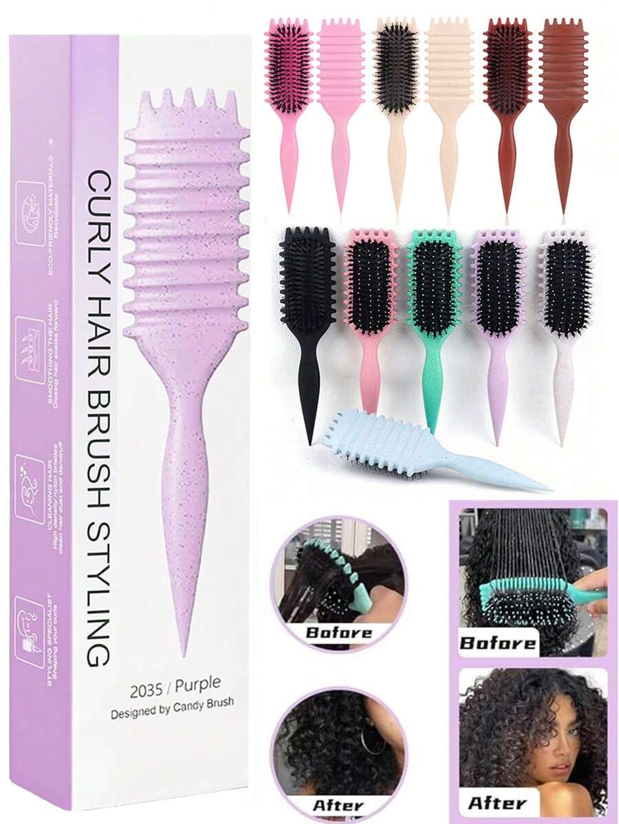 Curl Defining Brush For Curly, Wavy & Coily Hair – Detangling, Smoothing & Anti-Frizz Styling Brush With Box, Lightweight Comb For Wet & Dry Hair, Blow-Dry Friendly, Travel, Home, Salon, Daily Use, Multiple Colors By Candy Brush, Back To School, Travel Holiday Essentials, Hair Accessories For Women