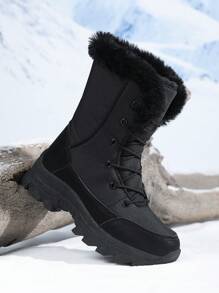 Botas de Neve Femininas, Botas Esportivas Externas Grossas e Quentes com Forração de Inverno, Botas Altas até a Panturrilha, Botas Altas da Moda, Botas para Esqui Exterior, Botas de Cadarço Folgado