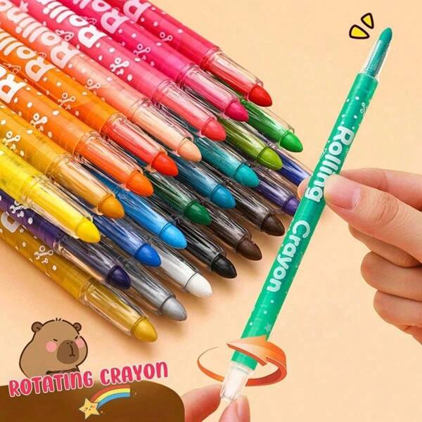 12 peças/18 peças/24 peças/36 peças Giz de Cera Colorido Rotativo Solúvel em Água (12 Cores/18 Cores/24 Cores/36 Cores), Não Manchante, Cobertura Forte, Confiável. É um Giz Pastel Colorido Específico para Estudantes, Conjunto de Pintura DIY e Pincel de Arte Específico para Estudantes, Adequado como Recompensa de Aprendizagem, Presente de Feriado ou Presente de Aniversário, para Dar a Estudantes, Colegas de Classe e Família, Presente de Volta às Aulas.