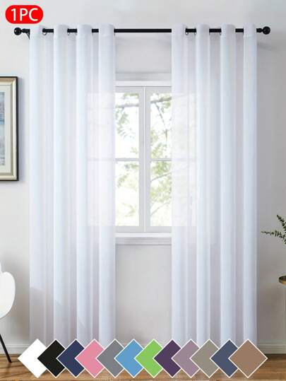 1 pieza Cortina transparente de velo sólido, tela suave de poliéster transparente de estilo minimalista moderno, con filtro de luz y privacidad, diseño de argolla superior, apta para dormitorio, sala de estar, balcón