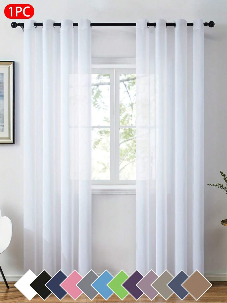 1 rèm voan voan trơn, vải polyester trong suốt mềm mại hiện đại tối giản, lọc sáng với sự riêng tư, thiết kế vòng trên, thích hợp cho phòng ngủ, phòng khách, ban công - Nhiều màu - Xem 1
