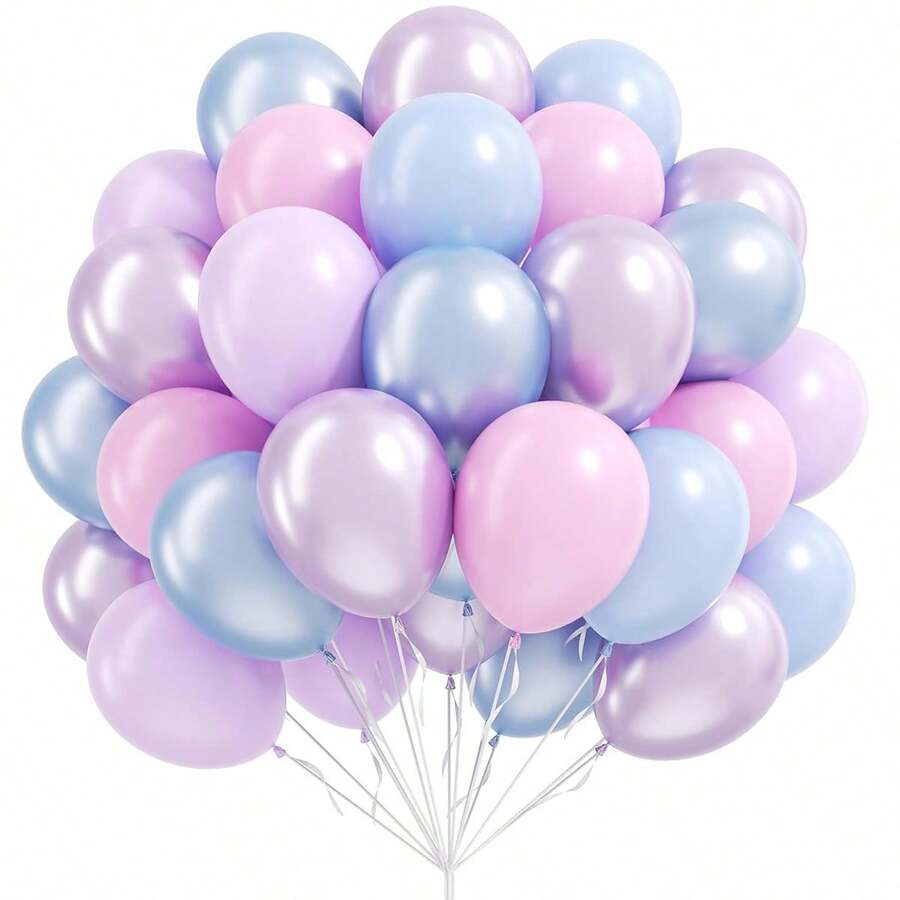 25/35/50pcs Pink, Blue, Purple Balloon Set, 10inch Latex Balloons, Frozen Mermaid Style Balloons With Confetti Balloons, Suitable For Mermaid, Snowflake, Birthday Gender Reveal Party Decorations - Multicolor - View 1