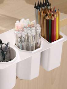 1 pezzo Scatola portaoggetti multifunzionale adesiva con tre scomparti, portapenne da scrivania, per forniture scolastiche, per il ritorno a scuola