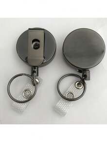 2个装重型伸缩证件夹卷轴金属ID证件夹，带皮带夹钥匙圈，适用于名片钥匙链，灰色，4厘米锌合金枪灰色伸缩强力拉出扣，伸缩扣，拉出式钥匙链 - 灰色-2PCS - 查看 7