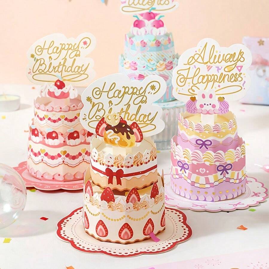 1pc 3D Pop-Up Happy Birthday Card With Cake Decor, Personalized English Greetings, Suitable For Women, Men, Mom, Wife, Husband, Boy, Girl On Special Occasions Birthday Decoration Postcard, School Supplies, Back To School - 3D Cake Greeting Card - View 1