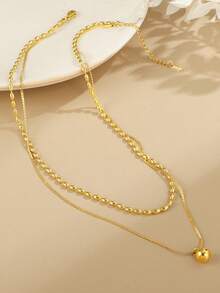 经典双仿珍珠链圆球吊坠防水不锈钢珠宝项链，时尚女士珠宝配饰