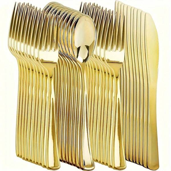 Paquete de 100/75/50/25/20/10/5 piezas Cucharas de plástico dorado reutilizables para tarta/ensalada, apropiadas para fiestas, eventos al aire libre, reuniones familiares, bodas, festivales, juego de utensilios para tarta y ensalada, regalo de Navidad