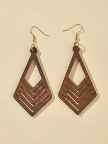 1 对水滴形几何雕刻木质休闲百搭女士耳环 - 棕色4 - 查看 8