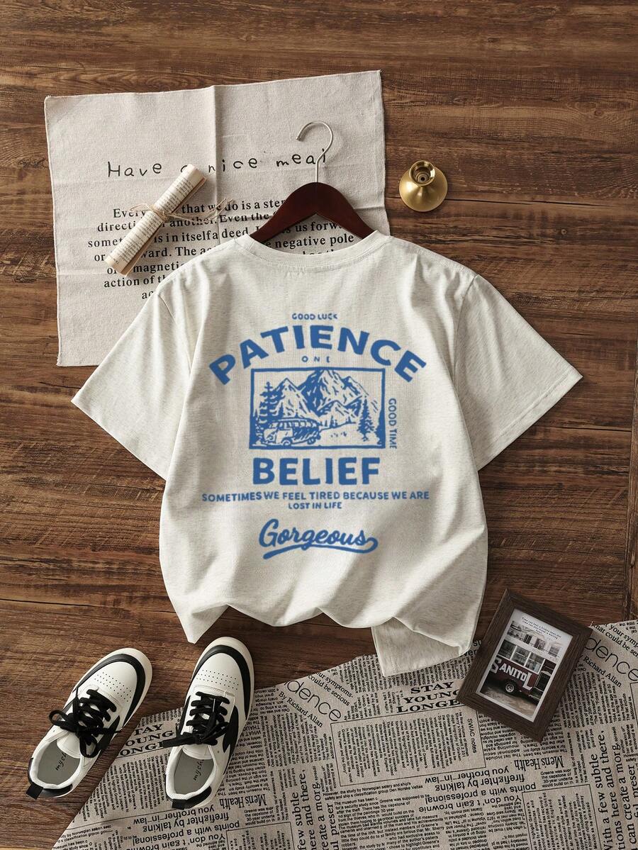 全新夏季休闲宽松个性印花短袖女式T恤 - 淺灰色 - 查看 1