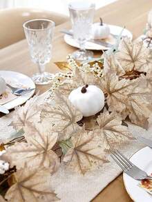 1pc Halloween Fake Plant Fake Maple Leaf Outdoor Artificial Flowers White Holiday Hanging Garland Autumn Maple Vine Decoration Living Room, Office, Table, Wedding Decoration,Fall Decor,Autumn - Multicolor - View 6
