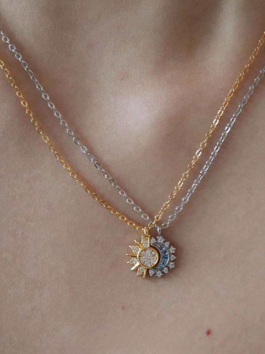 Fashionable And Versatile Collarbone Necklace | Moon And Sun Couple Necklace | Suitable For Daily Wear And Vacation For Both Men And Women, Suitable For Holiday And Anniversary Gifts - Polychrome - 查看 1