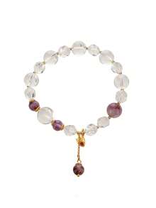[VE] 1pc High-Quality S925 Sterling Silver Natural White Crystal Bracelet With Purple Phantom Quartz Crystal, Minimalist Fashion & Lucky Charm. Protective For Family Love, Suitable For Self, Bestie, Girlfriend, Mother. Random Jewel Color - Bracelet - View 3
