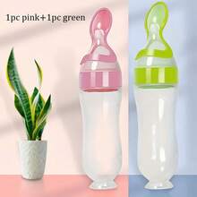 2件装硅胶婴儿辅食喂食器带勺，婴儿奶瓶带勺和米粥勺，婴儿喂食套装 - 彩色 - 查看 15