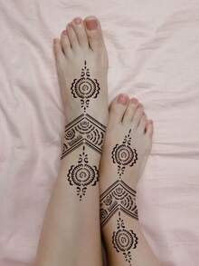 海娜纹身模板及染料套装（纹身模板+纹身染料） - 多图案临时纹身，适用于手部、手指、手腕、肩膀、颈部、锁骨等部位，防水假纹身模板套装，男女通用 - 彩色 - 查看 6