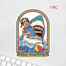 Stay Positive Vinyl Sticker, Funny Cute Shark Diving Sticker, Humorous Waterproof Sticker For Water Bottles, Kindle, Laptops, Books, Tumbler, Cars, Journals, And Outdoor Use, Removable, Reusable And High Quality Adult Humor Funny Quote Sticker,For School Supplies,Back To School - Multicolor - View 12