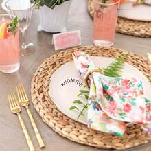 1/4 件天然编织葫芦餐垫、圆形餐垫、藤条餐垫、水葫芦手工编织餐垫、编织餐垫套装、餐盘耐热/防滑桌垫,适用于家庭餐厅和餐厅、家居用品、时尚装饰杯垫,具有耐用表面保护,适合现代和传统家居装饰 - 駝色 - 查看 6