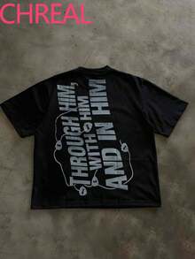 Camiseta casual suave y cómoda con impresión de letra, adecuada tanto para hombres como para mujeres (impresión a doble cara) - Negro - Ver 2