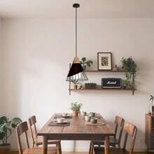 1 件铁网吊灯，北欧现代简约马卡龙风格，适用于餐厅、走廊、吧台、客厅、咖啡店、卧室照明、房间装饰，易于安装，不含灯泡 - 黑拼木色 - 查看 7