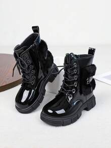 女童时尚金属吊坠防滑踝靴，黑色 - 黑色 - 查看 3