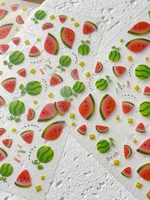 1 pieza Pegatina para uñas 5D en relieve de alta calidad con diseño de sandía de verano fresca, pegatina de decoración de arte de uñas de estilo niña linda, pegatina autoadhesiva para decoración de uñas DIY para mujer, adecuada para fiestas, uso diario, fotografía, pegatinas de uñas para festivales, regalo para amigos, regalo de festival, adecuado para el Día de San Valentín