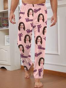 Customized Men's Pajama Pants, Novel & Unique Personal Photo Or Couple Face Print, Holiday Theme - Multicolor - View 4