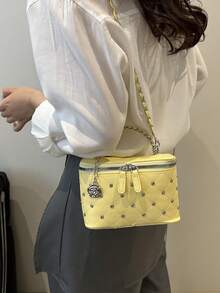 批发女士2025新款时尚水钻花朵吊坠化妆盒迷你口红单肩包斜挎包