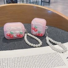 Ốp lưng màu kem họa tiết hoa anh đào đính ngọc trai, ốp bảo vệ dễ thương tương thích với Apple. - Nhiều màu - Xem 10