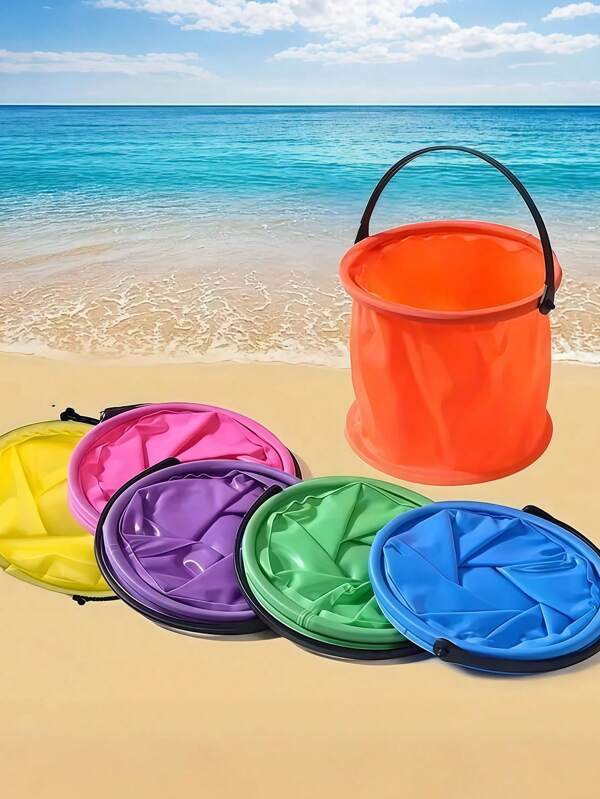 1 Set de cubos plegables con asas + Red portátil, con un diseño fácil de almacenar, adecuado para playas, viajes, fiestas al aire libre, campamentos, picnics, pesca y excursionismo - Disponible en azul, púrpura, naranja, verde (cualquier color)