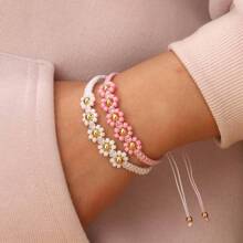 1 Set New Bohemian Mid-Section 5 Beads Floral Beaded Woven Bracelet For Women (Random Color)