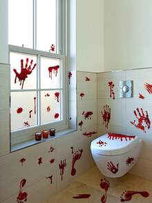 1Set Halloween Blood Hand & Footprint Wall Stickers - Spooky Red Stains, For Home Decor, Perfect For Trick-Or-Treaters, Anime & Horror Fans, Self-Adhesive Vinyl, Festive Home Accent | Spooky Theme Decor | Halloween Decorations Halloween Decor Christmas Decoration Thanksgiving Wedding Home Decor Home Decor Fall Decor Autumn Decor Birthday Decorations For Gifts Party Supplies Indoor Holiday Festival Decor Wall Decor Halloween Ornaments - Multicolor - View 6