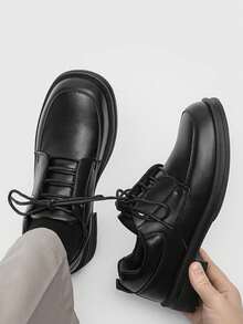 复古圆头厚底男士正装鞋，系带英伦风格正装鞋，时尚耐用休闲皮鞋，适合男士派对、婚礼 - 黑色 - 查看 4