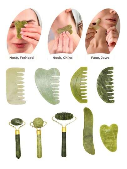 1/2/3pcs/Set Jade Roller Shaving Set, Jade Comb Shaving Tool Jade Roller Massager, Anti-Aging, Slimming, Firming, Moisturizing Face And Neck, Wrinkle Reducing, And Swelling Reducing Jade Roller Massager For The Eyes,Beauty,Skin Care Products,Spa,Self Care,Skin Care Tools,Face Care,Esthetician Supplies,Massage,Face Massage Tool,Face Roller