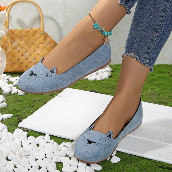 2025 New Fashion Flat Ballet Shoes, Cat Design Black Flats, Low Heel Shoes For Women, Ladies Summer Flat Shoes, Summer Slip-On Shoes, Elegant Flat Sandals