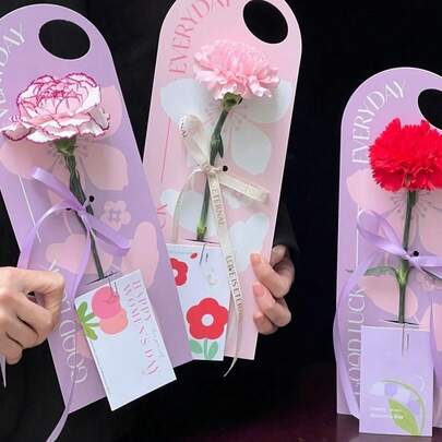 10 piezas - Caja de flor única para el Día de la Madre, tarjeta de flor de mano, caja de flores DIY, caja de regalo de flores al por mayor de la floristería, tarjeta de embalaje de flores para el Día de San Valentín, pequeña sorpresa en la vida diaria, embalaje de regalo perfecto para mamá y novia