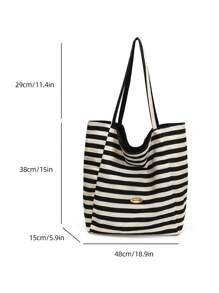 1 件女士条纹大容量开顶单肩托特包，百搭优雅时尚，适合女性日常使用、旅行、度假