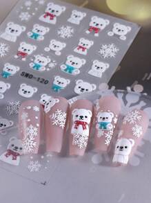 2 件圣诞节 5D 浮雕指甲贴纸冬季图案雪人雪花帽子北极熊美甲贴花自粘贴纸美甲用品礼物女士女孩节日 - 彩色 - 查看 7