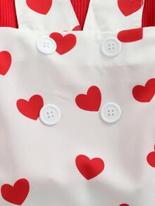 2 Pcs Infant Valentines Day Outfits, Girls Ribbed Long Sleeve High Collar Pullover + Love Print Suspender Skirt - Rojo - Ver 7