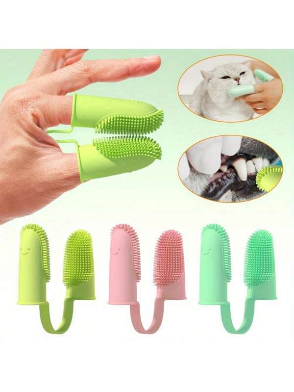 Weiche Hundezahnbürste für Zahnreinigung & Geruchspflege - sanfte TPR-Borsten, 4 Farben (Limette, Pink, Hellblau, Dunkelgrün) - Zubehör für Haustier Zahnpflege