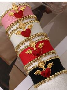 1 件铜串珠流苏心形编织手链，女士经典派对配饰