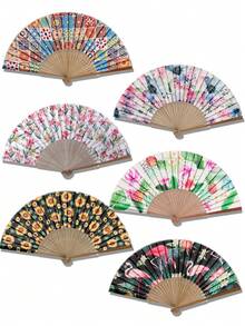 1pc Flamingo & Sunflower Party Casual Polyester (Dacron) Bamboo Fan, Suitable For Friends Gift, All Seasons, Unisex - Multicolor - View 5