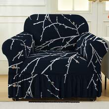 1pc 1/2/3 Seater Ruffled Sofa Cover Printed Stretch Sofa Slipcover,Universal Fit For Bedroom And Living Room - Black - View 4