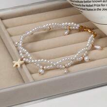 1pc New Bohemian Faux Pearl Starfish Women Anklet, Suitable For Summer Beach Wear