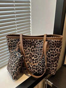 Women's Fashion Commuting & Shopping Shoulder Tote Bag, Large Capacity, Suitable For Dating - Brown - View 3