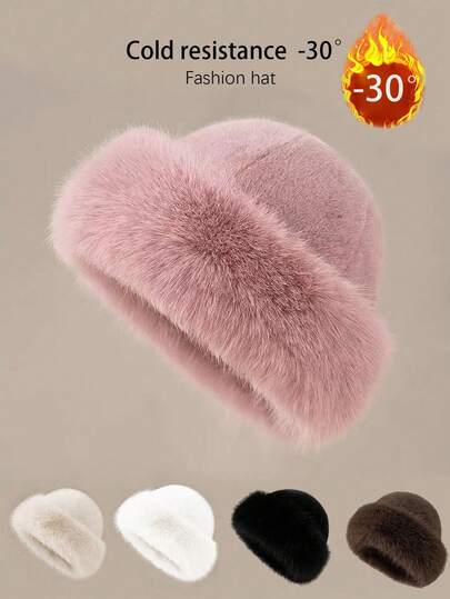 1 pieza Sombrero de cubo de felpa para protección de oídos en invierno, sombrero de cubo unisex resistente al viento y cálido, estilo coreano versátil de unicolor para fiesta, casual, elegante, bohemio, retro y de calle, con borde de poliéster esponjoso, cálido y resistente al viento, para atuendos de otoño/invierno